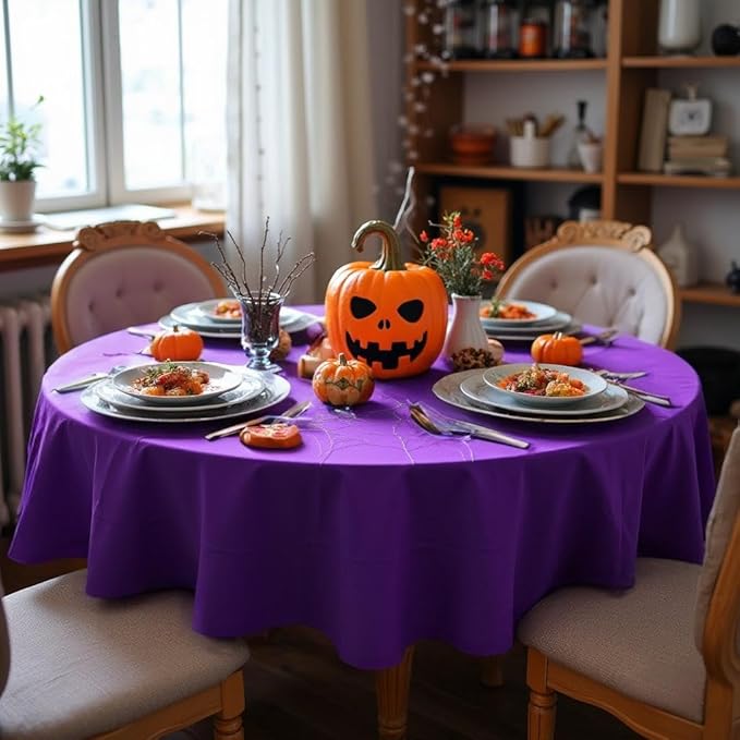 sancua Round Tablecloth - 48 Inch - Water Resistant Spill Proof Washable Polyester Table Cloth Decorative Fabric Table Cover for Dining Tables, Buffet Parties and Camping, Purple