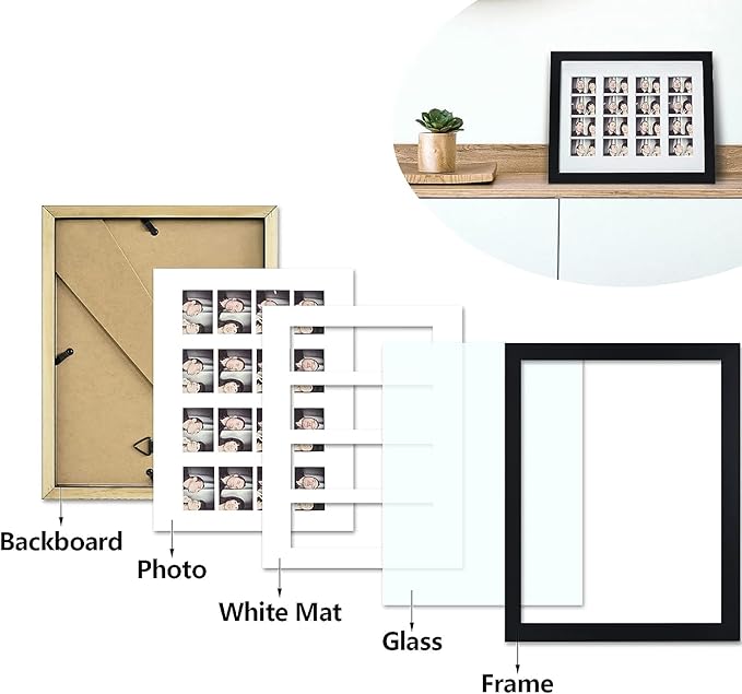 Golden State Art, 8.5X11 Photo Frame with Mat for 4 2X6 Photo Booth Pictures, Includes Real Glass & Easel Back Display, Make A Good Gifts, Black, 2 Pack