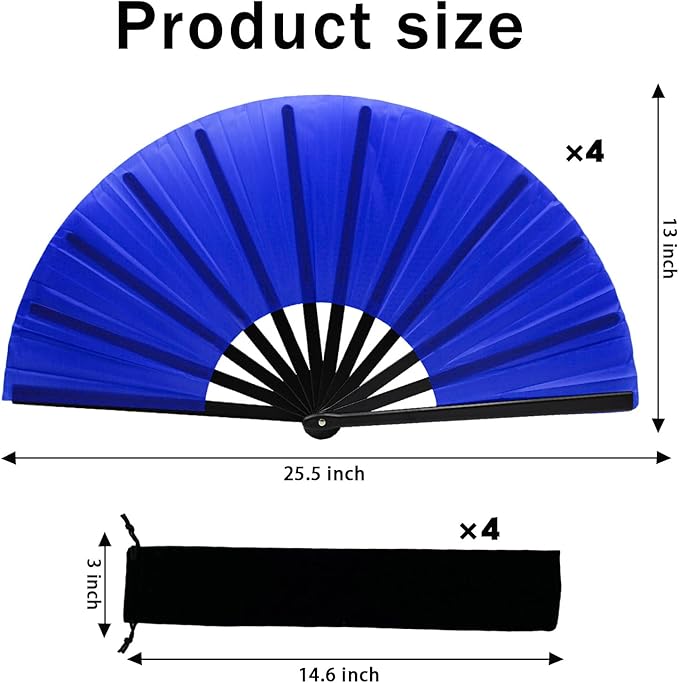 13inch Large Rave Fan Popping Clacking Fans for Line Dancing,Hand Fans for Women Foldable,Boots on The Ground Fan,Portable for Outdoor,Wedding,Party,Decoration (4pcs Blue)