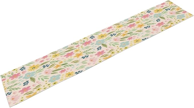 Floral Table Runner, Boho Style Watercolor Flower Green Leaf Plant Rectangle Table Decoration for Dining, Party, Holiday,13in（33cm） W * 120in（305cm） L
