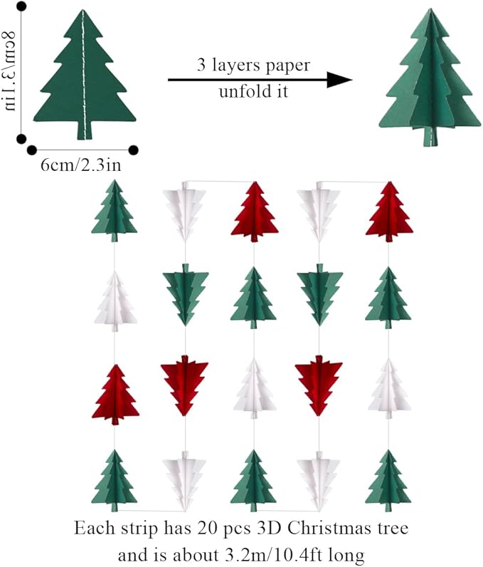 Red White Green Christmas Decorations - 23pcs Tissue Paper Flowers Pom Poms Tassel Garland Banner 3D Christmas Tree Paper Streamers Birthday Party Decorations For Home Indoor Outdoor Hanging Decor