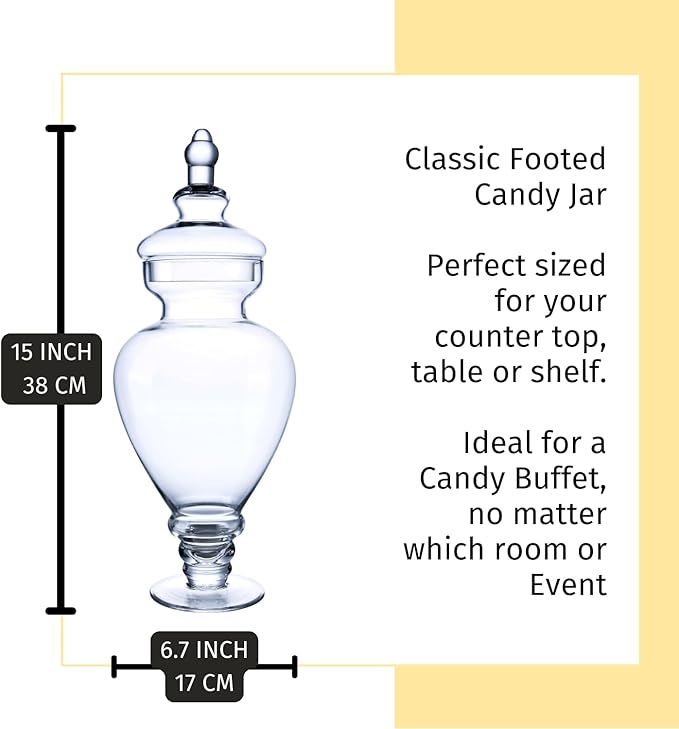 Diamond Star Large Clear Glass Apothecary Jars, Gourd Shape Candy Buffet Display, Elegant Storage Jar, Decorative Wedding Candy Organizer Canisters (Height: 15" Body: 6.7")