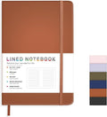 Lined Journal Notebook for Women Men, 200 Pages A5 Hardcover Leather Journals 5.7” x 8.3”, A5 College Ruled Notebooks with 100 GSM Thick Paper for Writing,Travel,School,Office,Work,Business(Brown)
