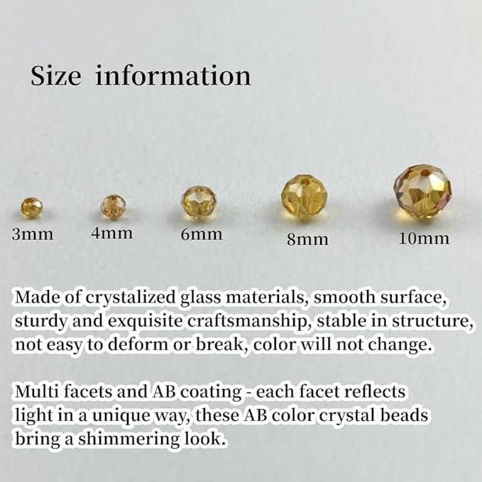200pcs 6mm Crystal Glass Beads for Crafts Faceted Rondelle Glass Beads for Jewelry Making Crystal Spacer Beads for Necklaces Bracelets Earrings DIY Craft(Gold Champagne AB)
