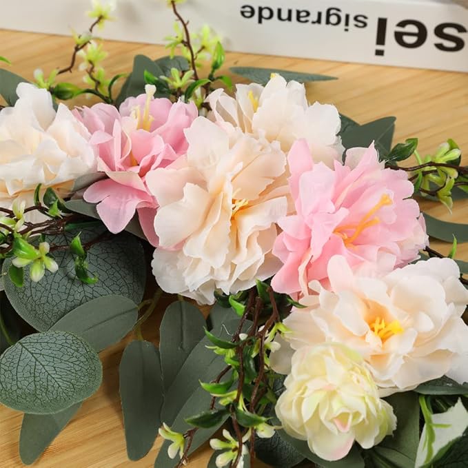 H&W 2pcs Artificial Wedding Arch Flowers for Wedding Sign, Floral Swag Dusty Decor for Reception Ceremony Backdrop Sweetheart Table (Grass Heart-Peony)