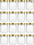 novelinks 8 oz Clear Plastic Jars with Screw-On Lids - BPA-Free Refillable Storage Containers for Slime, Spices, Crafts, Kitchen & Home Organization (16 Pack,Gold)