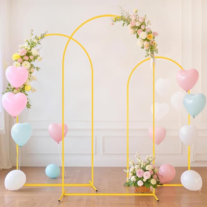 FUHSY Metal Arch Backdrop Stand and Cover Set 6FT, 6.6FT, 7.2FT Black Arch Cover Set of 3 Wedding Backdrop Arch Stands Chiara Arched Frame with Backdrop Covers for Birthday Party Baby Shower Decor
