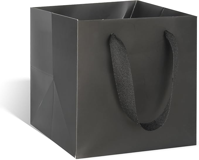 ADIDO EVA Black Square Gift Bags Mini Size Square Bottom Paper Bags with Handles for Party Favor (4x4x4 In, 10 CT)