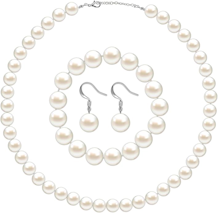 4 Pcs 1920s Faux Pearl Costume Jewelry Set for Women Halloween Simulated Necklace Bracelet Earrings for Wedding