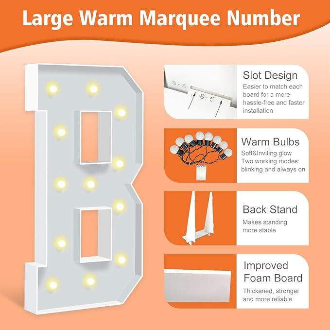 4FT Marquee Letters, Big Mosaic Light Up Letters B, Cardboard Letter for Birthday Decorations, Baby Shower, Engagement Party Decorations, Marquee Sign Pre-Cut Foam Board Kit