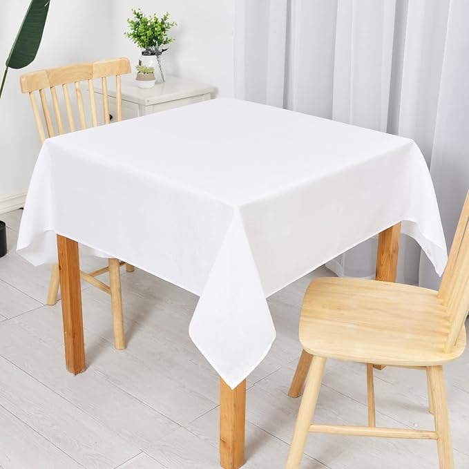 Hiasan 2 Pack Faux Linen Square Tablecloth - Wrinkle and Stain Resistant Washable Table Cloth for Kitchen Dining Room Holiday Table Cover for Party Dinner, White, 54 x 54 Inch