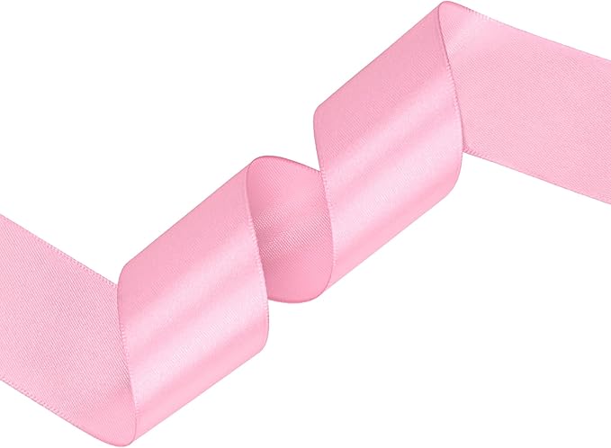Rose Pink Satin Ribbon 1-1/2 inch X Continuous 50 Yards, Single Face Polyester Ribbon Perfect for Gift Wrapping, Flower Bouquet, Wedding Decor, Crafts, Bow Making, Sewing and More