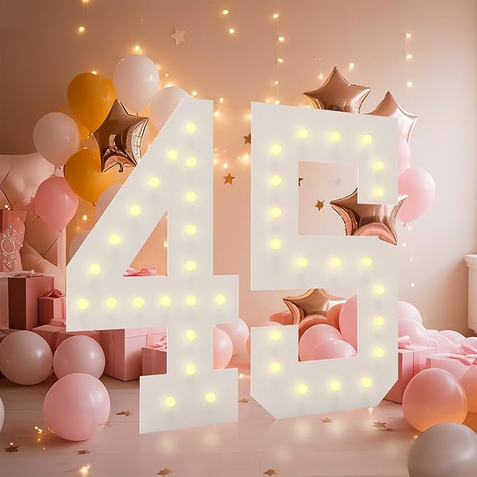 4FT Light Up Numbers, Marquee Numbers 4 Feet Tall Giant Number 45 Mosaic Big Number Sign for 45th Birthday Party Backdrop Anniversary Decorations, Pre-Cut Large Frame 45