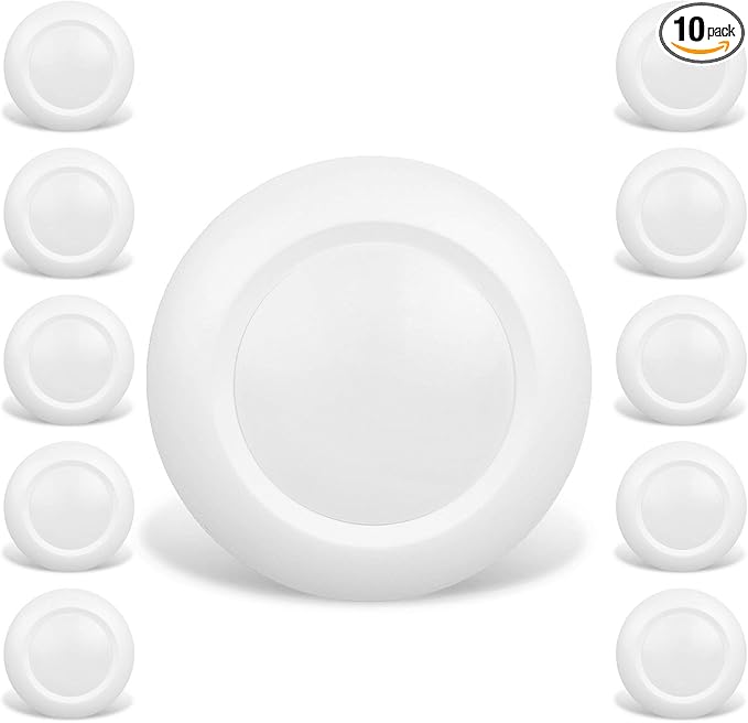 10 Packs 4 Inch LED Low Profile Recessed & Surface Mount Disk Light, Round, 10W, >600 Lumens, 3000K Warm White, CRI80, DOB Design, Dimmable, ETL Listed, White