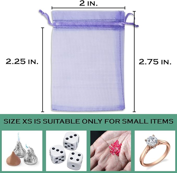 TheDisplayGuys 100-Pack XS 2 x 2 3/4" Lavender Sheer Organza Gift Bags with Drawstring, Jewelry Candy Treat Wedding Party Favors Mesh Pouch