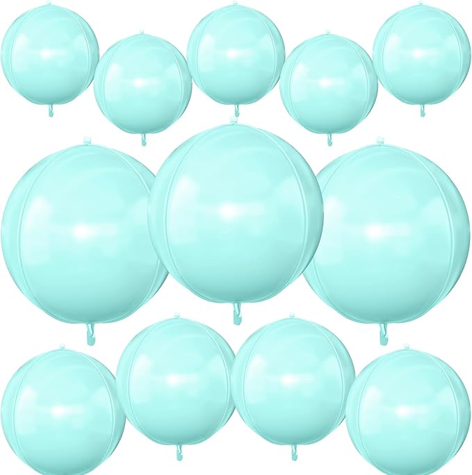 12Pcs Baby Blue Round Foil Balloons, 22" 15" 10" 4D Helium Ball Balloon, Metallic Pastel Teal Blue Foil Balloon for Birthday Wedding Baby Shower Blue Theme Prom Anniversary Party Decorations