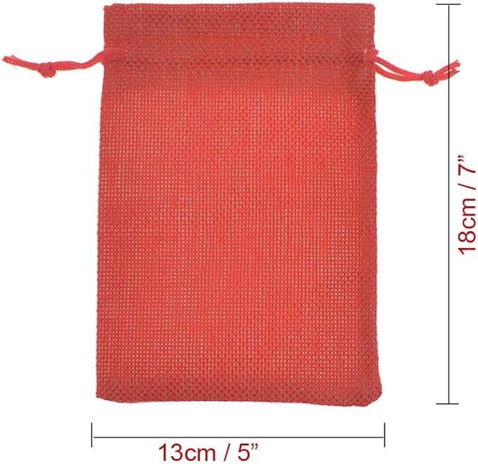 20pcs Burlap Gift Bags 5x7, Red Linen Drawstring Bags Christmas Wedding Party Favor Bags Jewelry Candy Pouches