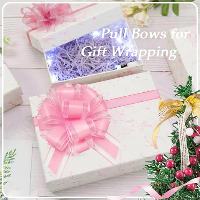 6 Pieces Large Pull Bows,6 inches,Bow for Gift Wrapping,Pull Bows for Party Birthday Gift Wedding Baskets Gift Decorations, Flower Decorations (Pink)