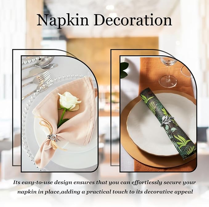 40 Pcs Leaf Napkin Rings Set, Metal Napkins Rings Holders Bulk for Cloth Napkins Table Adornment for Wedding, Birthday, Thanksgiving, Christmas, Banquet, Dinning Table Decorations