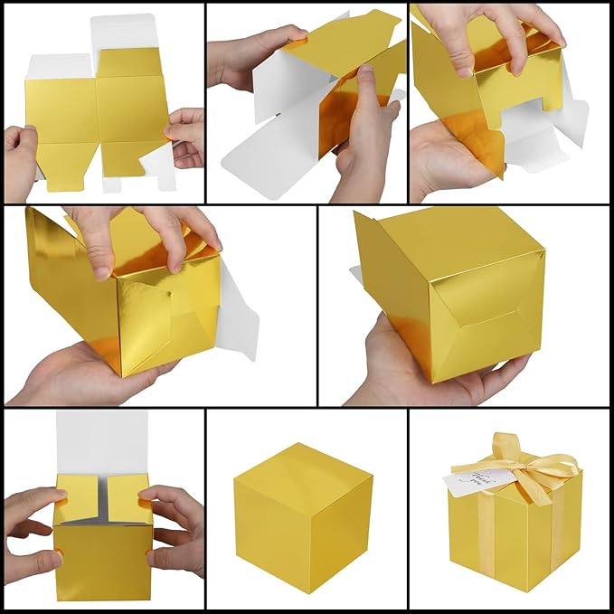 50 Pack Small Gift Boxes, 2x2x2 Favor Boxes Gold Paper Gift Boxes with Lids for Presents, Crafting, Cupcake Boxes, Gifts, Candy Boxes for Wedding Party Bridal Shower Baby Shower Favors