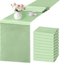 10 Pack Sage Green Satin Table Runner 12x108 Inches Long, Bright Silky Smooth Satin Table Runner Table Decor for Wedding Banquet Christmas Prom Event Birthday Party