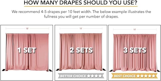 AK TRADING CO. 10 feet x 10 feet Beige Polyester Backdrop Drapes Curtains Panels with Rod Pockets - Wedding Ceremony Party Home Window Decorations