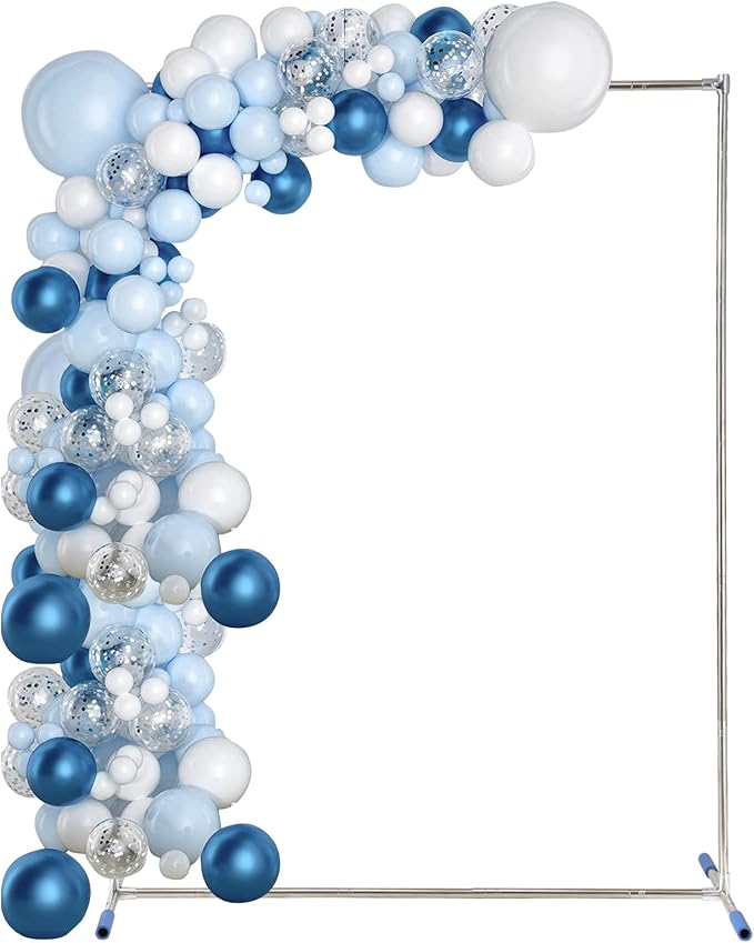 7*5FT Metal Backdrop Stand Kit, Heavy Duty Rustproof Wedding Arch for Indoor/Outdoor, Wide Base for Party/Christmas/Birthday Decorations (Silver)