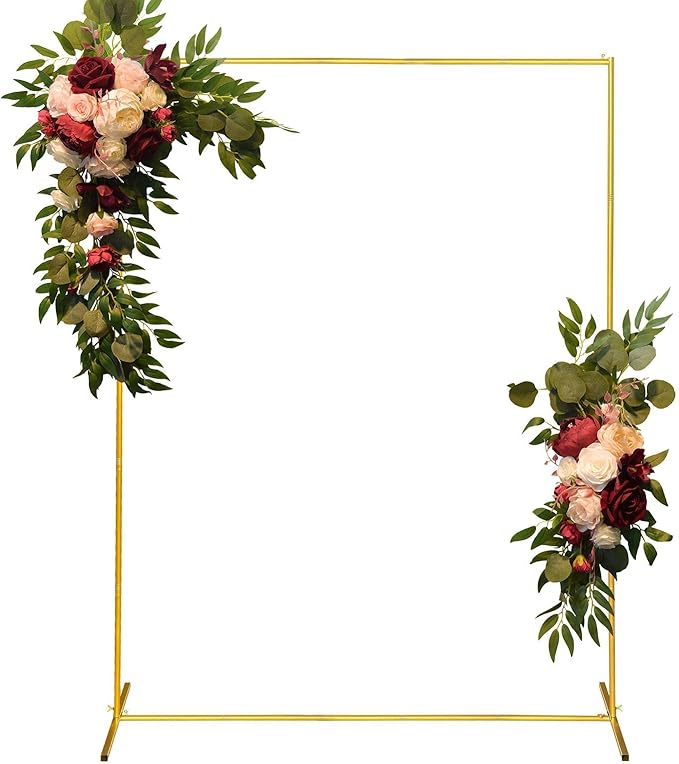 Metal Wedding Arch Backdrop Stand 6.6x5 FT Gold Square Balloon Arch Frame for Wedding, Birthday Party, Baby Shower Ceremony Decoration