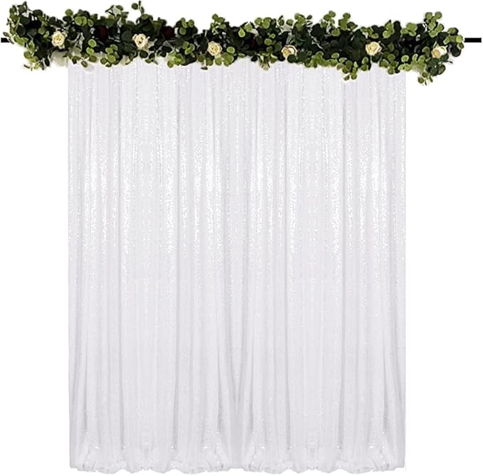 White Sequin Backdrop Curtain 8FTx8FT 1 Panel White Sequin Background for Parties Glitter Backdrop Curtain for Wedding Baby Shower Photo