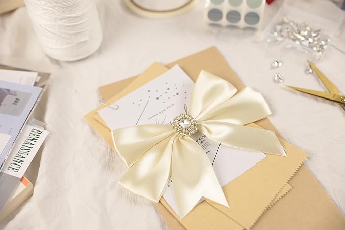 Beige Satin Ribbon 1-1/2 inch X Continuous 100 Yards, Single Face Polyester Ribbon Perfect for Gift Wrapping, Flower Bouquet, Wedding Decor, Crafts, Bow Making, Sewing and More