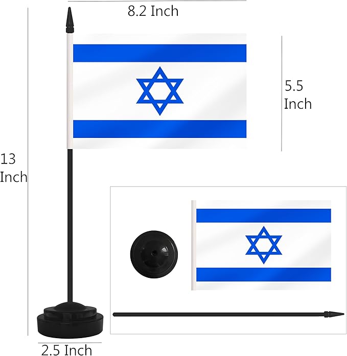 12 Pack Israel Desk Flags, Israeli Desktop Flag, Small Miniature Office Flags with 12" Black Pole and Black Base, Offices, Classroom, Home, Festival Decoration (Israel)