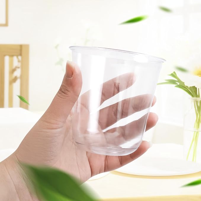Disposable Stemless Glasses 12oz Crystal Plastic Cups Disposable Cold Party Drinking Cups Wine Glasses for Meeting Weddings Birthdays Cocktail Christmas Party Supplies (Clear, 100 Pcs)