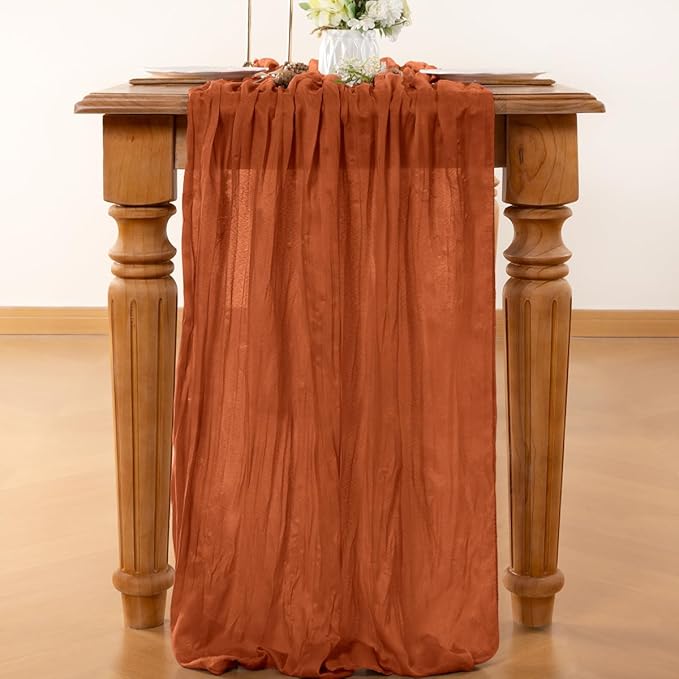 Terracotta Table Runner Cheesecloth Table Runner 4 Pack 10FT Farmhouse Table Runners 120 Inches Fall Table Decor Dining Room Centerpiece Wedding Boho Baby Shower Birthday