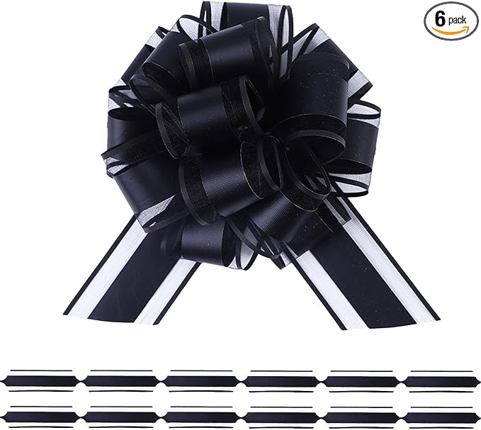 6Pcs 6inch Pull Bow Gift Wrapping,Pull Bow For Gift Basket, Gift Bag Box Wrapping Decor, Valentines Day, Birthday, Anniversary, Wedding, Flower Packaging (Black)