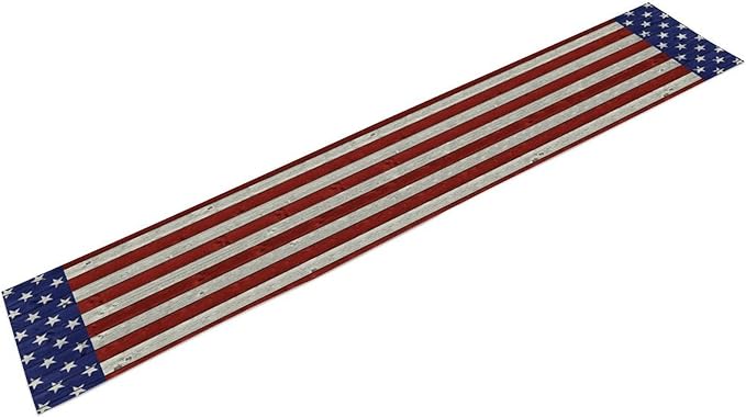 American Flag Table Runner, 4th of July USA Rustic Vintage Wooden Blue Red Stars Stripes Print Table Runner for Farmhouse Kitchen Dining Table Decor, 13x60inch