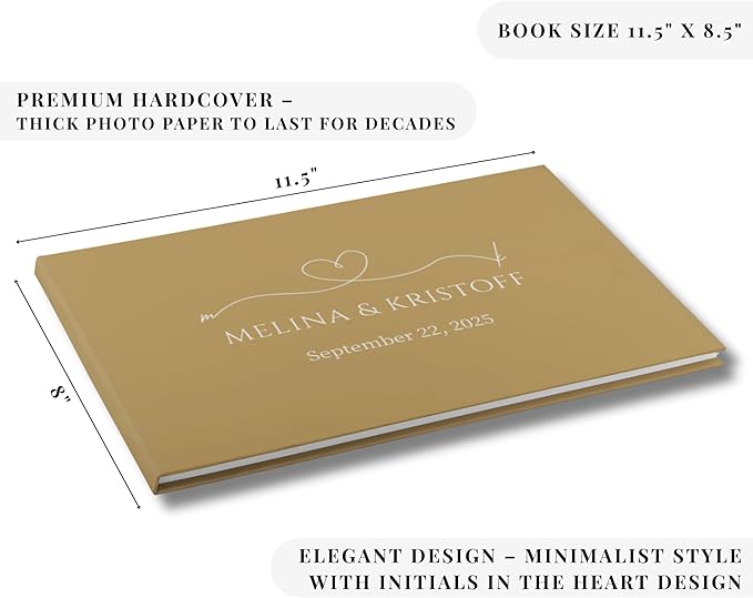 Wedding Guest Book – Personalized Polaroid Guest Book for Wedding Reception, Custom Sign In Photo Book with Blank Pages, Elegant Keepsake for Guests (Metallic Gold)