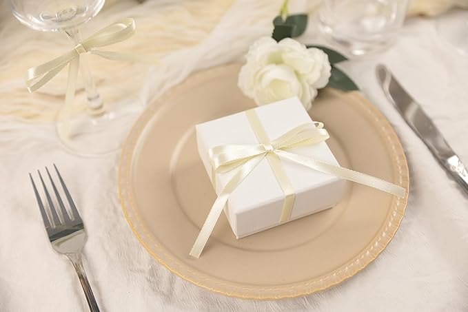 Beige Satin Ribbon 1/4 inch X Continuous 50 Yards, Single Face Polyester Ribbon Perfect for Gift Wrapping, Flower Bouquet, Wedding Decor, Crafts, Bow Making, Sewing and More