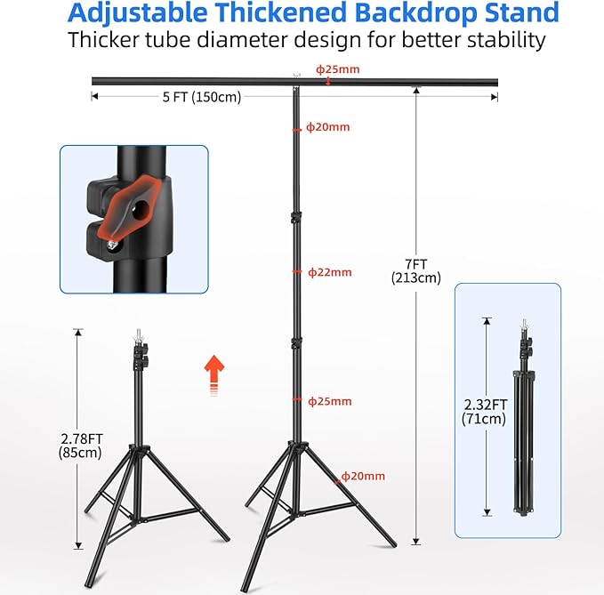 HEMMOTOP Blue Green Screen Backdrop Kit, 2in1 7x5ft(HxW) Green Screen Stand for Streaming, 6.5x5ft(HxW) 2-Sided Reversible Blue Photo Background with Backdrop Stand for Photography, Zoom