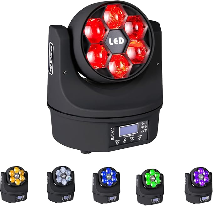 6x15W Mini Bee Eye Moving Head DJ Light, 90W LED RGBW Stage Light Rotate Beam Spot Effect, DMX Sound Activated Remote Control for Parties Wedding Bar Church Show (RGBW 4in1)