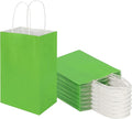 50 Pack 5.25x3.25x8.25 Inch Small Grass Green Kraft Paper Bags with Handles Bulk, Toovip Gift Wrap Bags for Favors Grocery Retail Party Birthday Shopping Business Goody Craft Merchandise Take Out Sacks