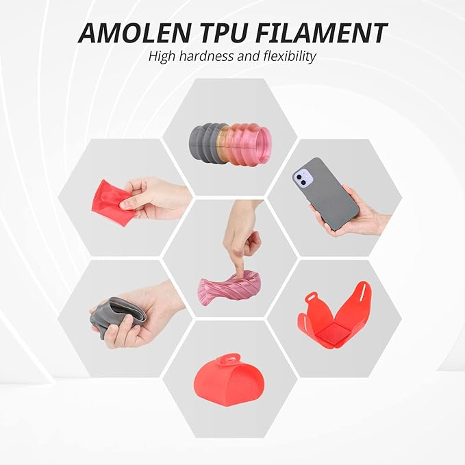 AMOLEN TPU 3D Printer Filament 1.75mm, Flexible Soft TPU 3D Printing Filament Supports High Speed, 1kg Spool(2.2lbs), Grey