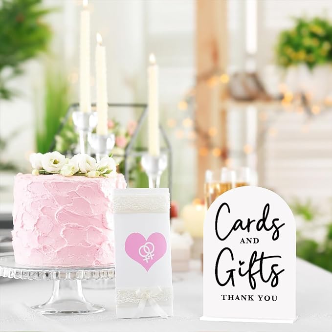 Acrylic Wedding Sign Cards and Gifts Sign for Wedding Wedding Signs for Ceremony Modern Calligraphy Arch Acrylic Table Top Sign for Wedding Reception and Event Party Table(white）