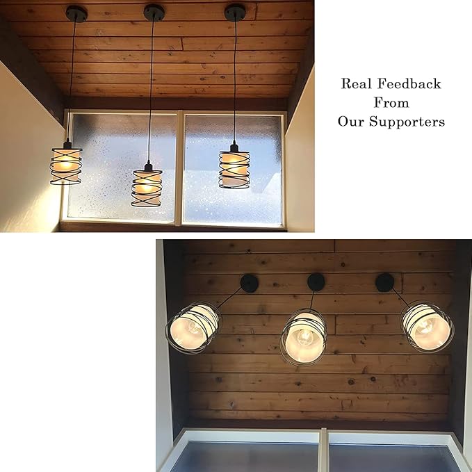 3-Pack Modern Mini Pendant Light Fixture Kitchen Island Pendant Lighting 6.3''Matte Black Spiral Cage and Handblown Frosted Glass Shade Adjustable Cord for Dining Room Hallway Entryway