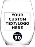 Custom Stemless Wine Glass 9 oz. Set of 50, Personalized Bulk Pack - Great for Wedding Favors, Bachelorette Party Decorations, Party Favors, Color Bottom - Clear