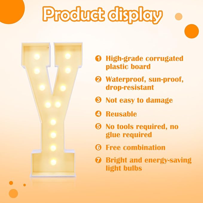 4ft Marquee for Letters Y, Large Light up Letters, Multifunctional Large Marquee for Letters 4 Feet Tall for Party Decorations, Letter Balloons, Wedding Decor, Will You Marry Me Decorations (Letters Y)