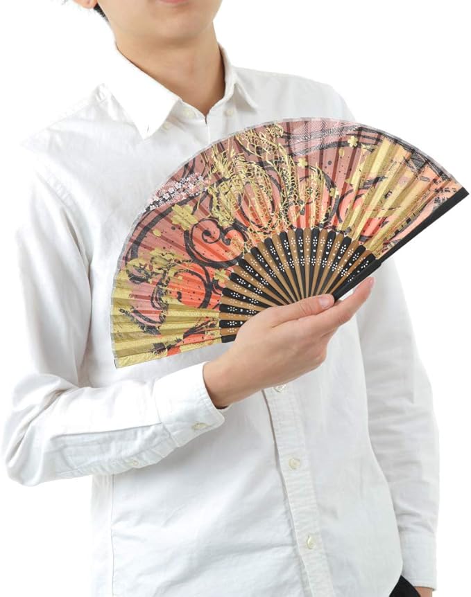 Terra Distribution Folding Fan [Japan Import] Hand Fans for Women Foldable, Japanese Fan, Unique Design, Handmade Bamboo, Silk Fan, 8.6" (22cm), Abanicos de Mano (548 (Yin Yang Dragon Tiger))