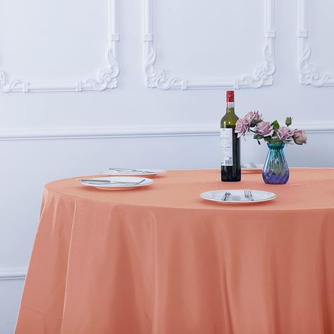 Ascoza 2pack 132 Inch Dusty Pink Round Tablecloth in Washable Polyester Fabric for Wedding/Banquet/Restaurant/Parties