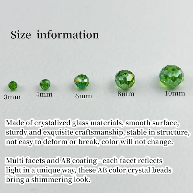 100pcs 8mm Crystal Glass Beads for Crafts Faceted Rondelle Glass Beads for Jewelry Making Crystal Spacer Beads for Necklaces Bracelets Earrings DIY Craft(Grass Green AB)