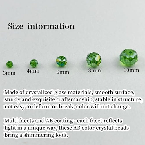 100pcs 8mm Crystal Glass Beads for Crafts Faceted Rondelle Glass Beads for Jewelry Making Crystal Spacer Beads for Necklaces Bracelets Earrings DIY Craft(Grass Green AB)