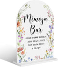 Acrylic Wedding Signs, Mimosa Bar Signs for Marriage Reception, Bridal Shower Decorations, Modern Arched Round Top Acrylic Table Top Sign with Holder for Wedding Party Dinner (White Wildflowers)